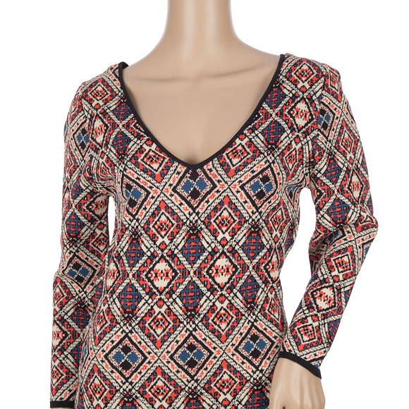 Dina Be Long Sleeve Geometric Print Dress Medium - Picture 2 of 9